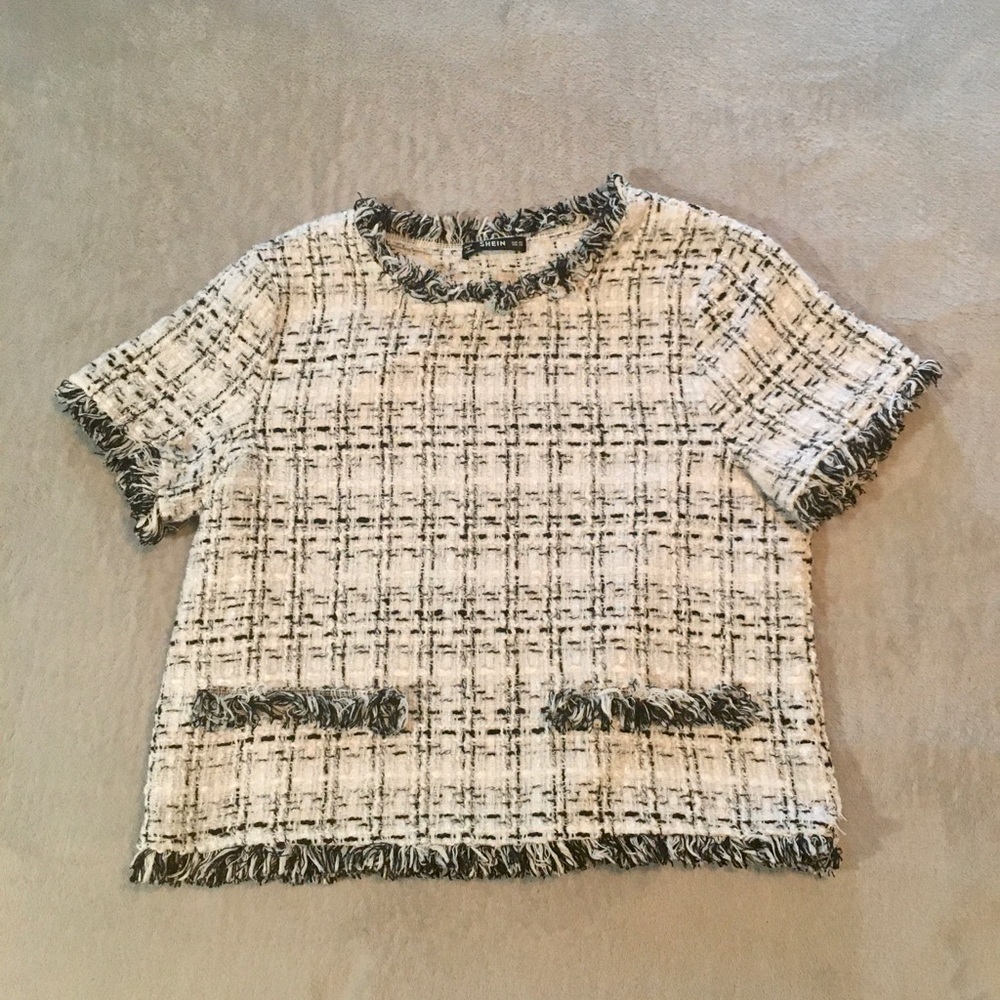Fringe Detail Tweed Top